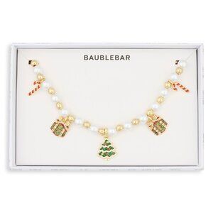 BaubleBar Holiday Necklace Pearl Cubic Zirconia Christmas Tree Candy Cane NWT
